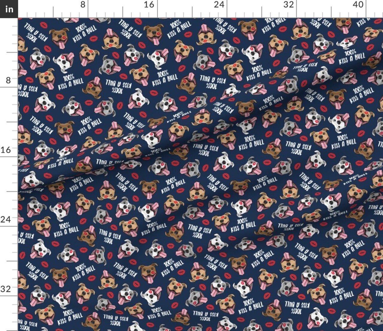 Various Fabrics by the Yard or Fat Quarter Kiss Bull Dog Lips Love Red Blue Breed Dogs Pitbulls Custom Printed Fabric by Spoonflower